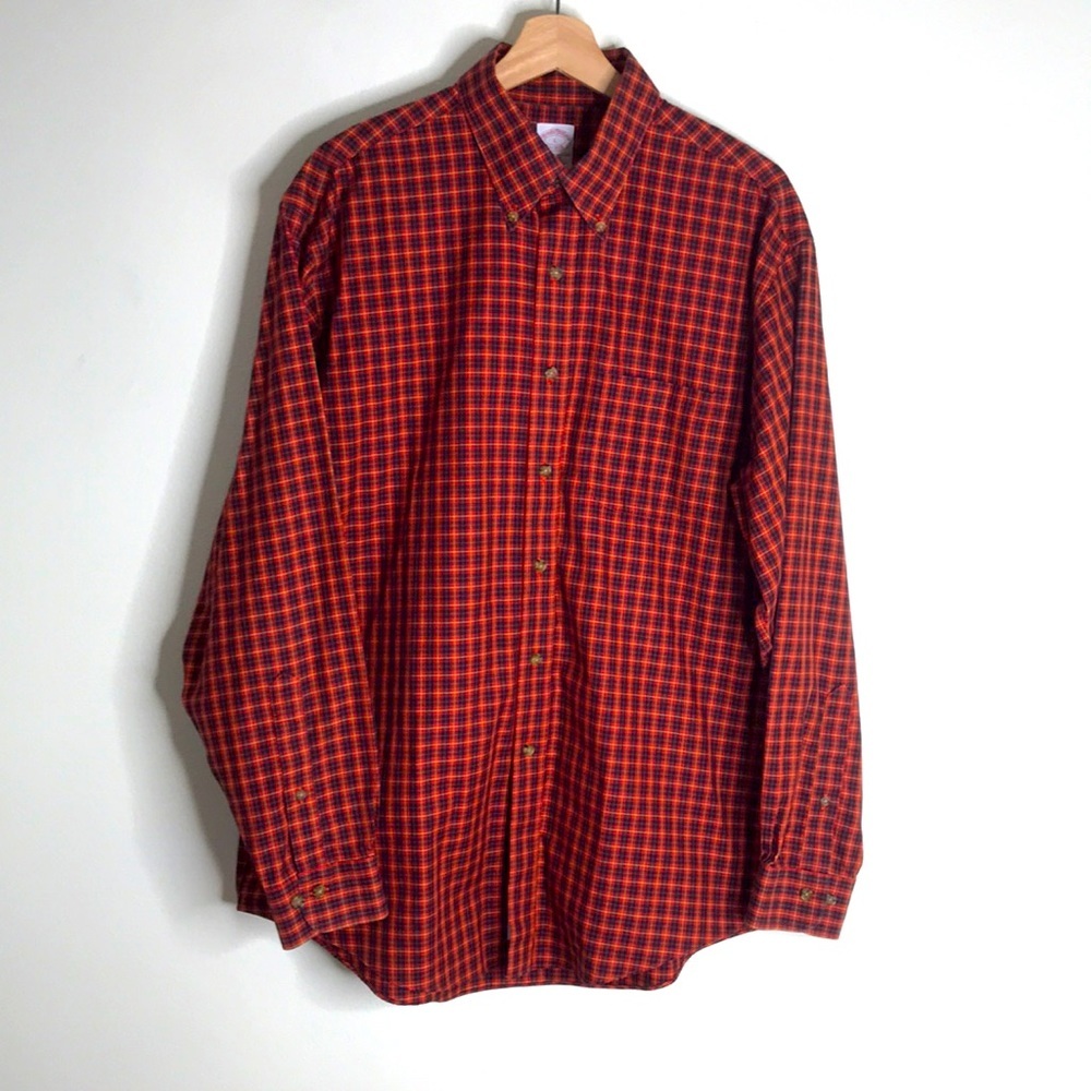 Brooks brothers men checkered button‎ down long sleeve shirt size large